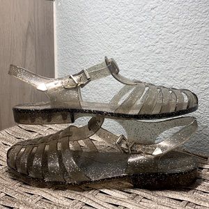 Clear Black Sparkly Jelly Sandals
